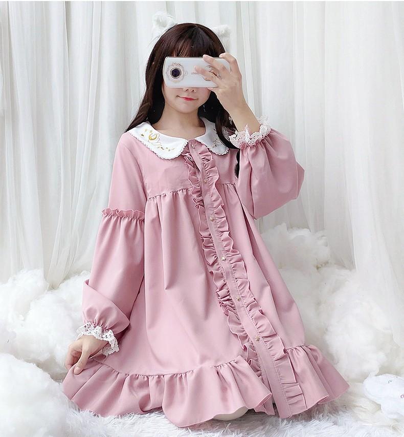 Japanese lolita dress op dress tutu skirt chiffon long sleeve star skirt soft sister star skirt girl cute