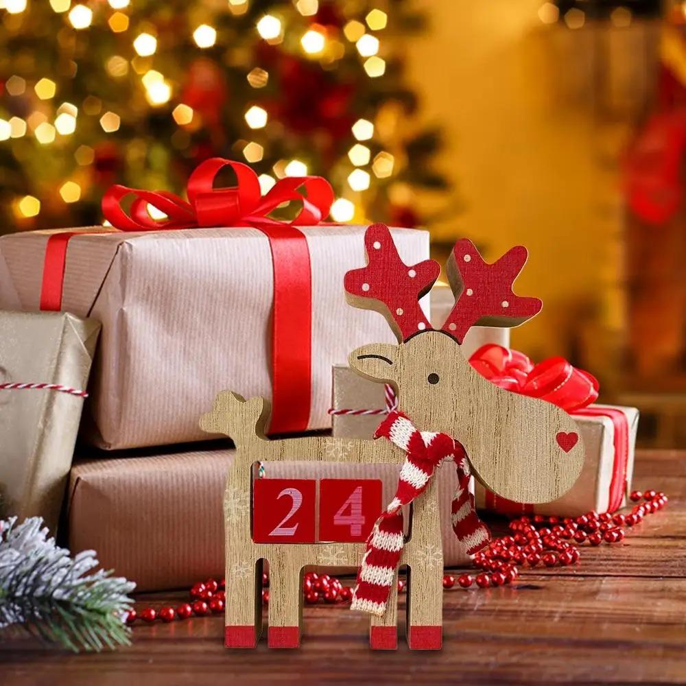 Wood Christmas Countdown Calendar DIY Christmas Desktop Ornaments Elk Advent Calendar  Navidad