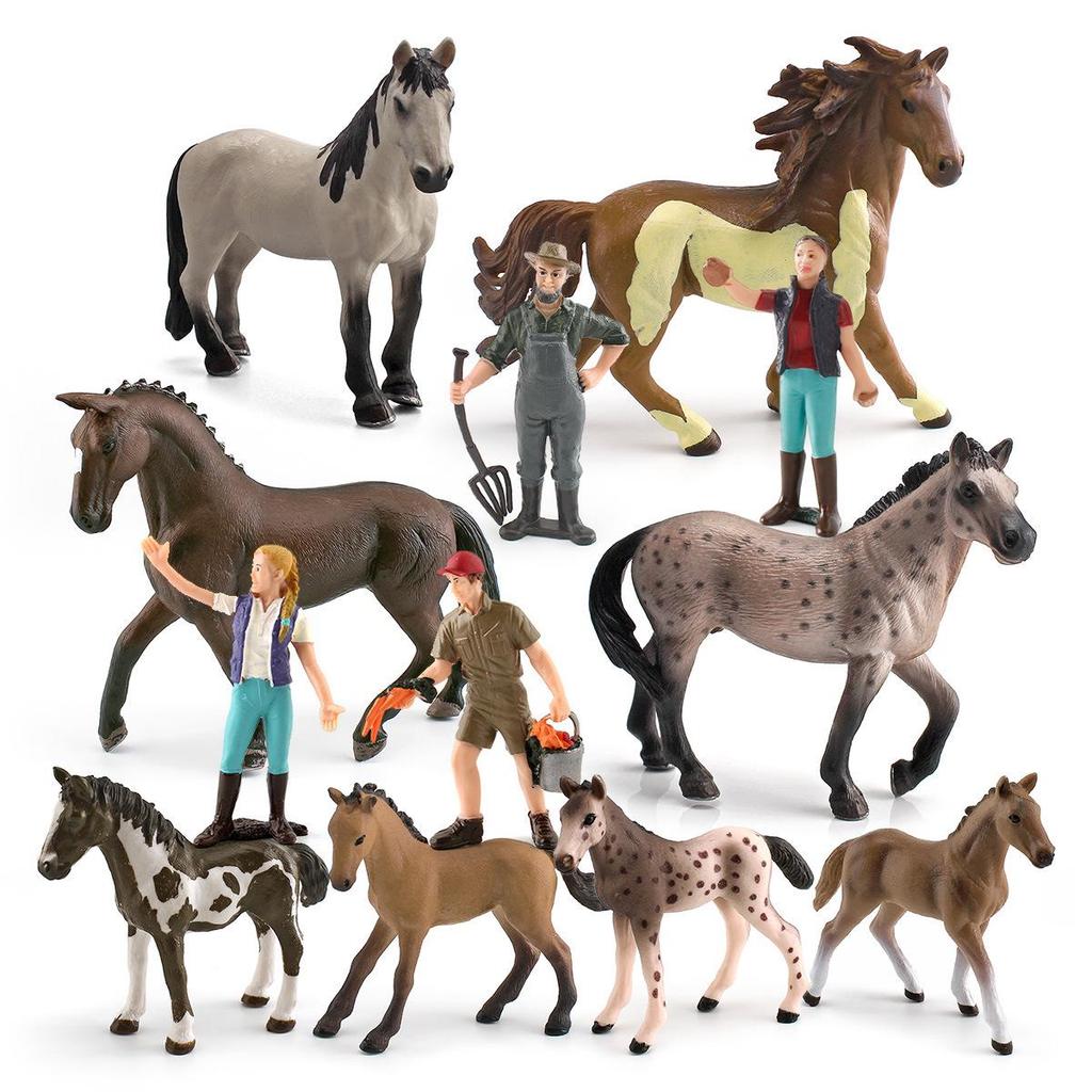 Cross-Border Children's Horse Farm Playset with Pinto Horse, Worker, Fence, Tools, Haystack, and Scene Decoration