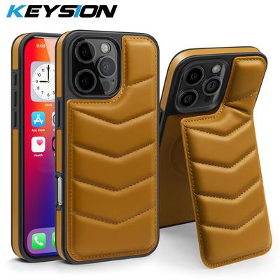 KEYSION Luxuxy PU-Leder-Kartenfachhülle für MagSafe für iPhone 16 Pro Max Magnetische Telefonabdeckung mit Ständer für iPhone15 Pro Max