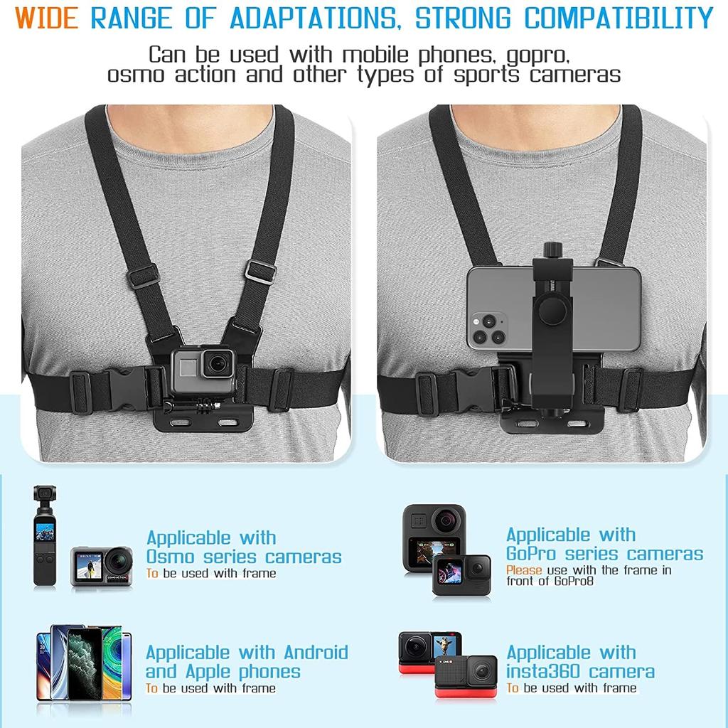 BEPAN Phone Chest Strap Mount Belt for Iphone 14 Holder Mobile Smartphone for Hero 13 12 11 10 9 Action Camera Live Shooting