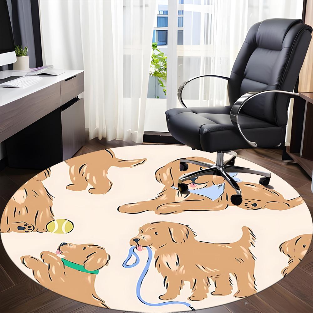 1pc Puppy Playtime Office Round Rug, Non-slip, Soft and Durable Office Rug for Interior Decoration, Perfect for Office, Beautiful Decoration yy2603120