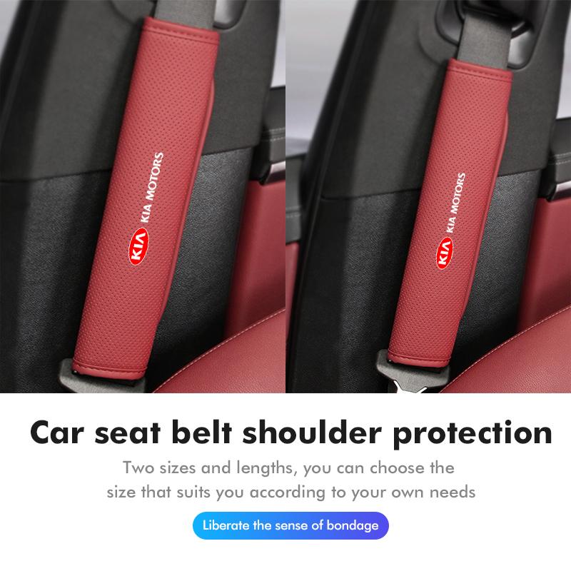 URDV7 Leather Car Logo Seat Belt Cover Shoulder Protective Interior Accessories For KIA Sportage Rio Ceed Niro Soul Stonic Picanto