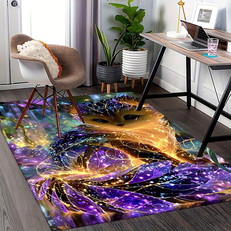 1pc Anime Cat Chair Mat - Fantasy Office Rug with Glowing Leaves, Perfect for Desk Chairs and Home Decor, Suitable for All Seasons.H084
