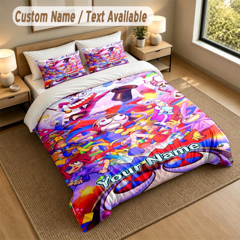 Custom Name Text Bedding 3Pcs Set,The Amazing Digital Circus 1 Duvet Cover 2 Pillowcases Soft Bed Linen For Gift