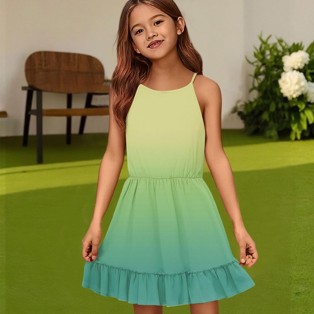 Children's Summer Casual Fashion Round Neck Solid Color Sleeveless Dress