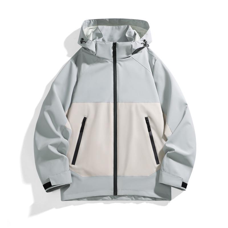 

2024 Ветрозащитная и водонепроницаемая куртка софтшелл - Свободного кроя, с капюшоном, многокарманная для весенне-осеннего хайкинга 4XL светло-серый