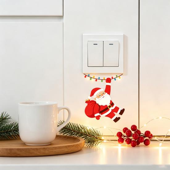 Self Adhesive Switch Covers Santa Claus On Swing Sticker, Decorative PVC Wall Decal, Holiday Home Decor Accessories Removable Self-adhesive