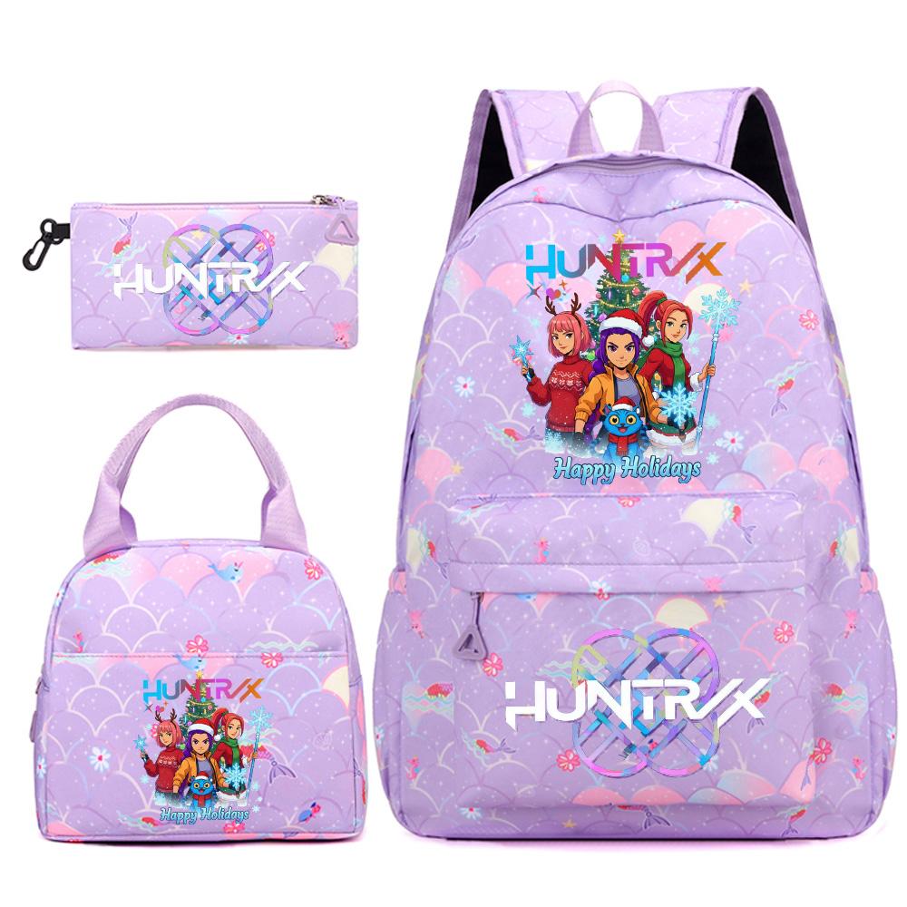 3Pcs/set Christmas Kpop Printed Backpack Handbag Pencil Case for Teenger Student Girl Boy Schoolbag Kid Bookbag Large Capacity Travel Bag Kid Gift