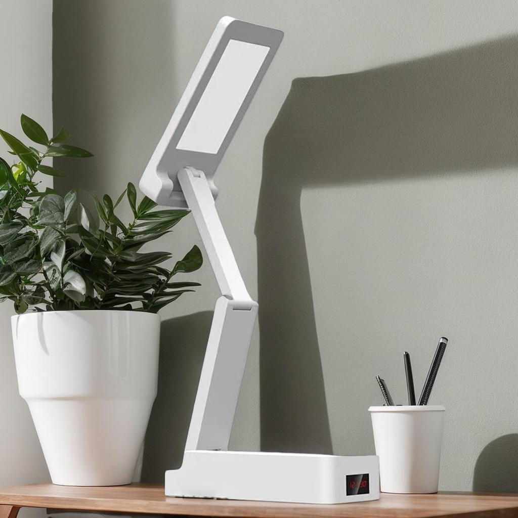1pcs LED Desk Lamp Dimmable Foldable Table Lamp With Clear Digital Clock Eye Protection Night Light For Study Reading Lamp