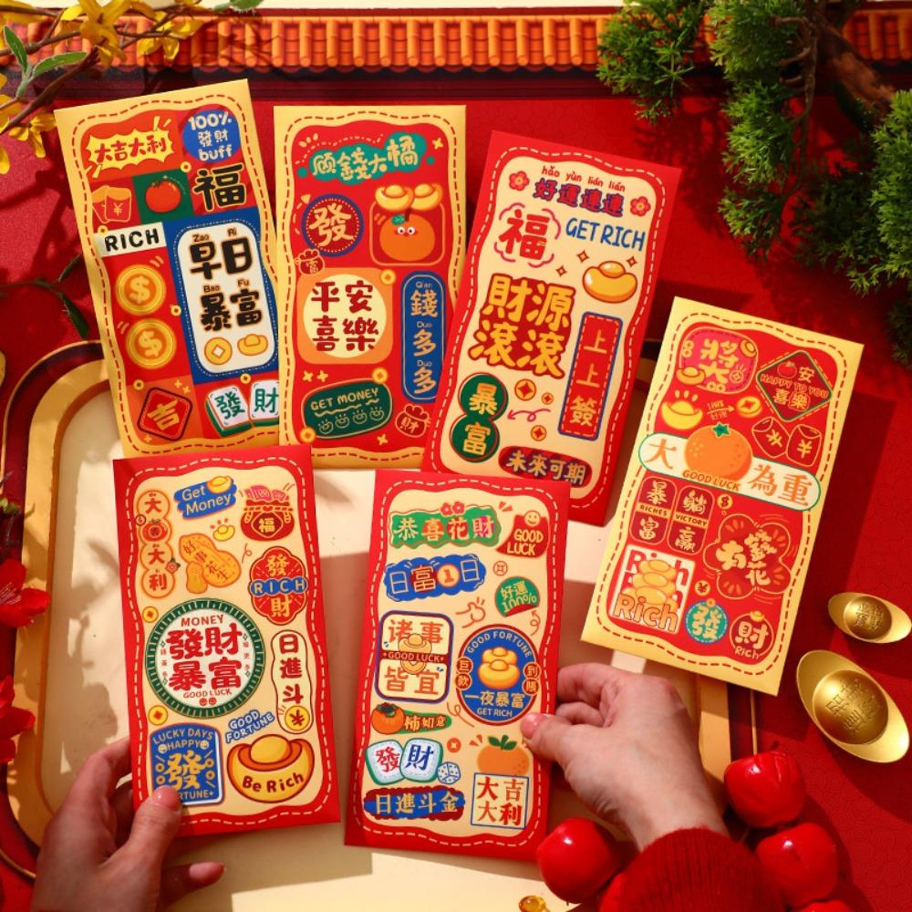 6Pcs Cartoon Chinese Snake Year Red Envelope New Year Money Envelope  Spring Festival