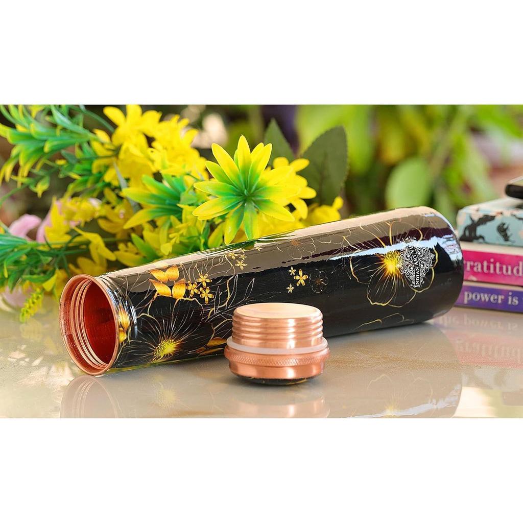 Copper Tube Slim Bottle In Black Floral Print, Volume - 750 ML, Pack of 1