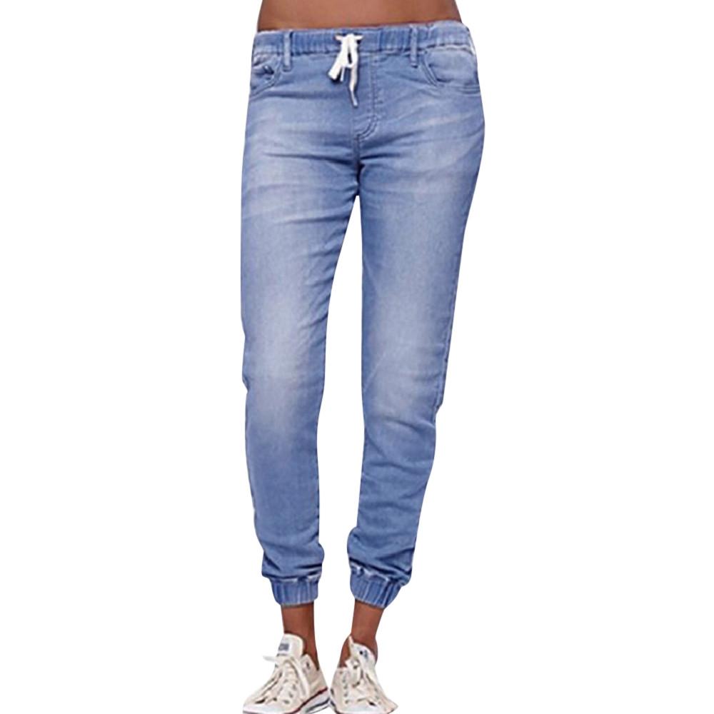 Women Elastic Plus Loose Denim Casual Drawstring Plus Cropped Jeans