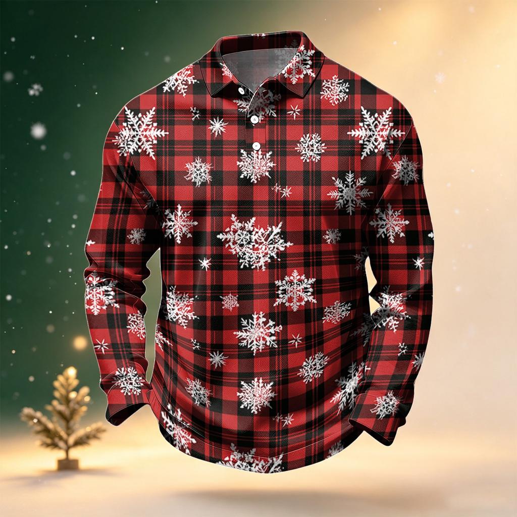 Men's Golf Shirt Long Sleeve Casual Christmas Print Quick-Dry Mesh Top