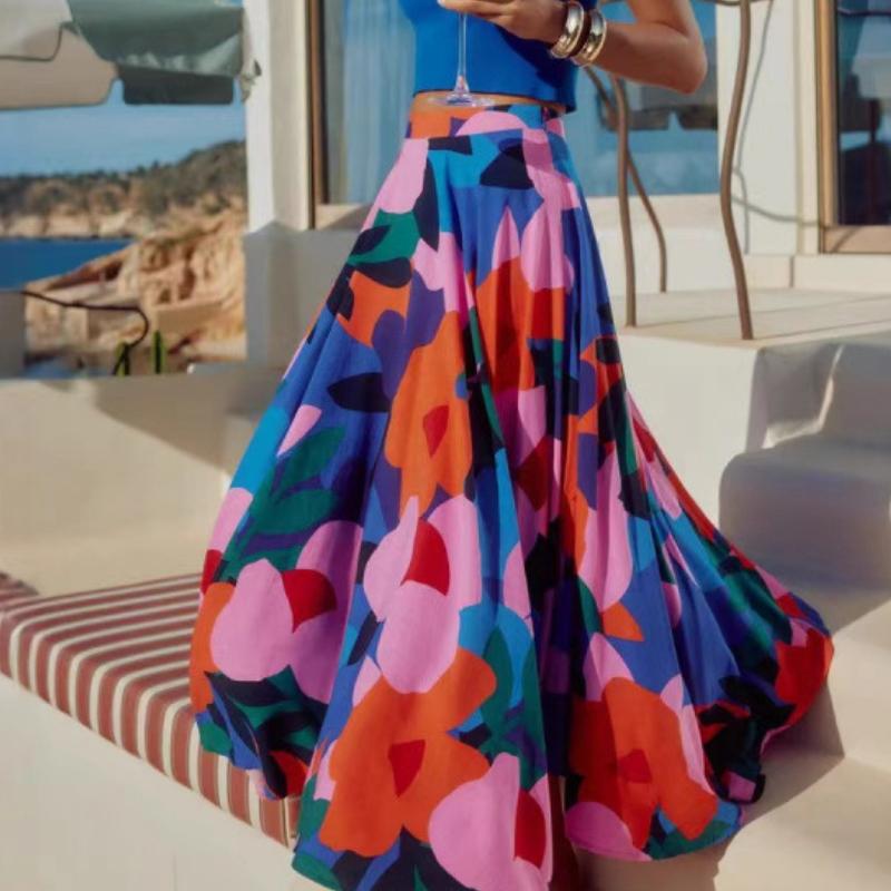 

Женская весна-лето новая мода повседневная принтованная богемная юбка средней длины полудлинная для женщин 4XL синий