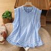 2025 Summer Korean Style Plaid Ruffle Sleeveless Top - Women's Slim Fit, Versatile & Trendy