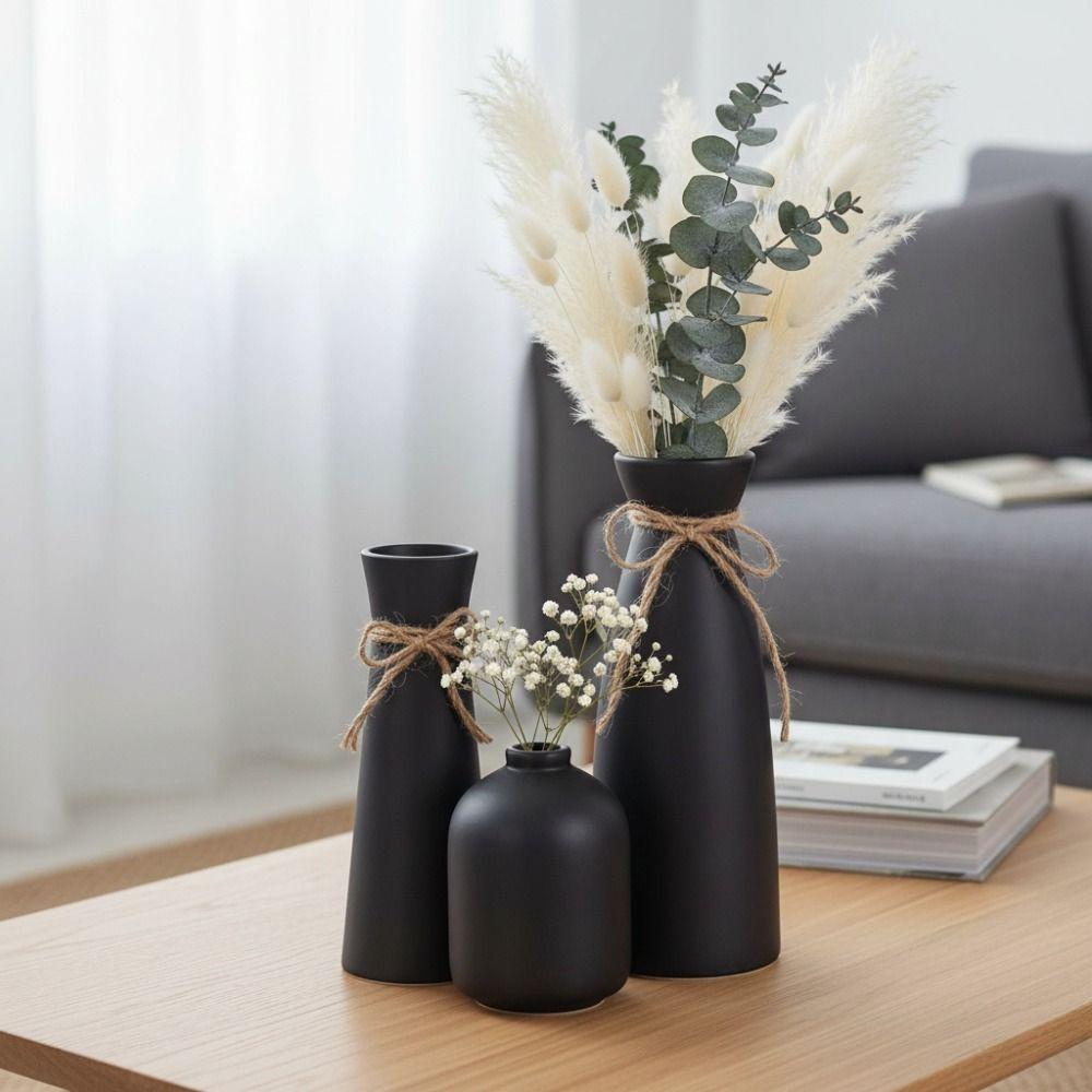 3 Pieces Narrow-mouthed Modern Style Dried Flowers Vase Set Living Room Simple Vase  Dining Table
