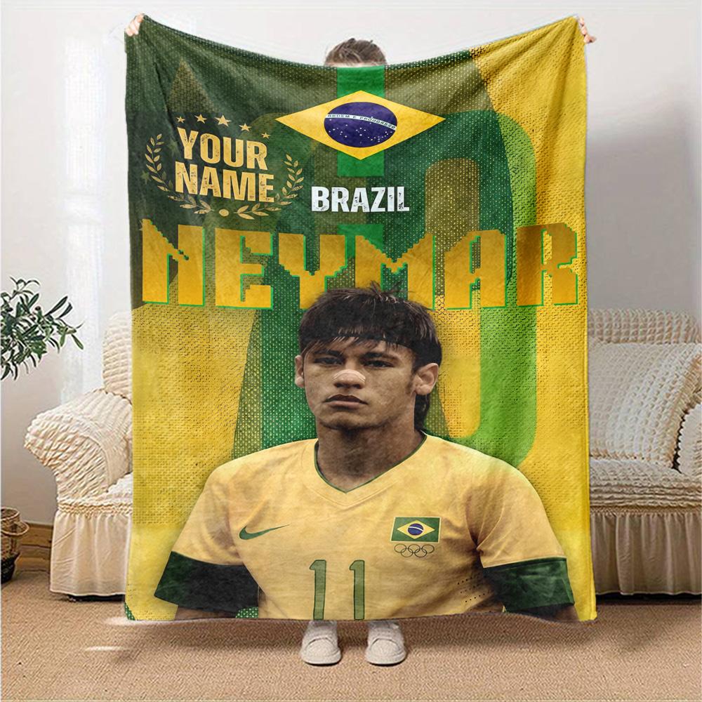 Brazilian Football Celebration Personalized Text Blanket Multi-purpose Customizable Blanket Comfortable Suitable for Chair Picnics Bed Couch