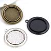 New Fashion 5pcs 25mm Inner Size Black Antique Silver Plated Bronze Flower Simple Style Cabochon Base Setting Charms Pendant