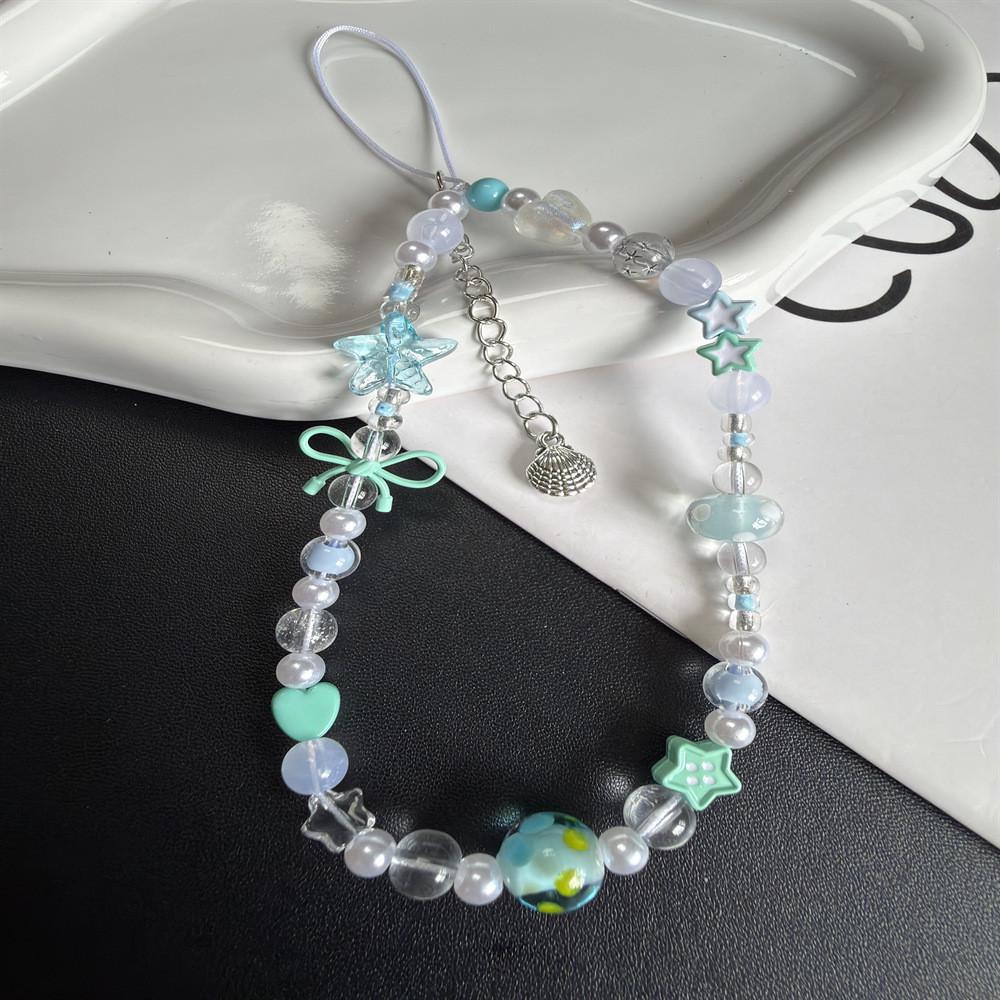 Summer Blue Green Starfish Bow Phone Lanyard With Pvc Beaded Diy Chain For All Ages