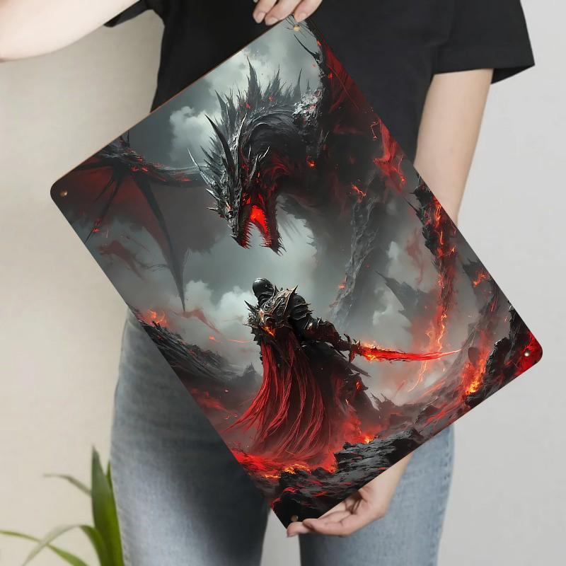 Epic Warrior vs Dragon Custom Metal Wall Art Living Room Study Bar Decorative Painting