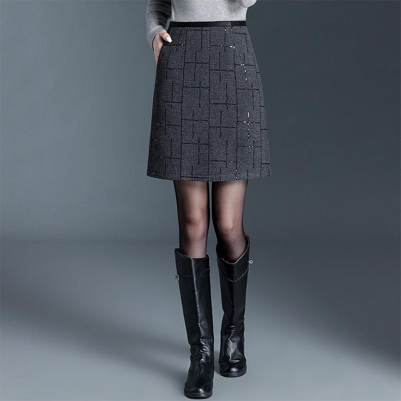 Little Coco Stylish Sequined A-line Mini Skirt, Winter 2025, High-Waisted, Slimming, Elegant, Hip-Hugging for Commuting Double Extra Large серый