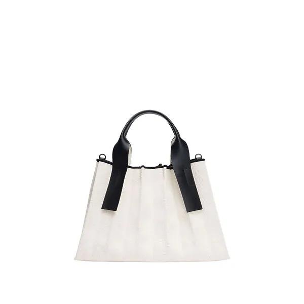 Lucky Pleats Canvas Tote S Ivory_Black