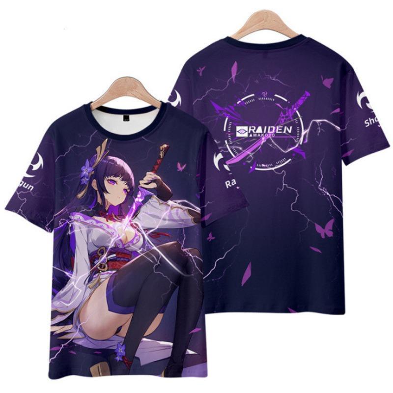 Summer New Round God Genshin Impact Raiden Shogun Baal T-shirt Men's Fashion Women's Loose 3D Printing Short Sleeve T Neutral Casual Top