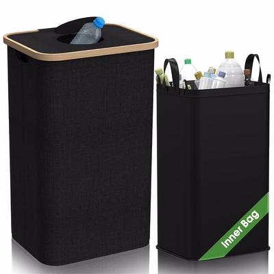 Bamboo Dirty Clothes Basket Bedroom With Removable Liner Bag Fabric And Cover Dirty Clothes Storage Box for Laundry Room Dorm