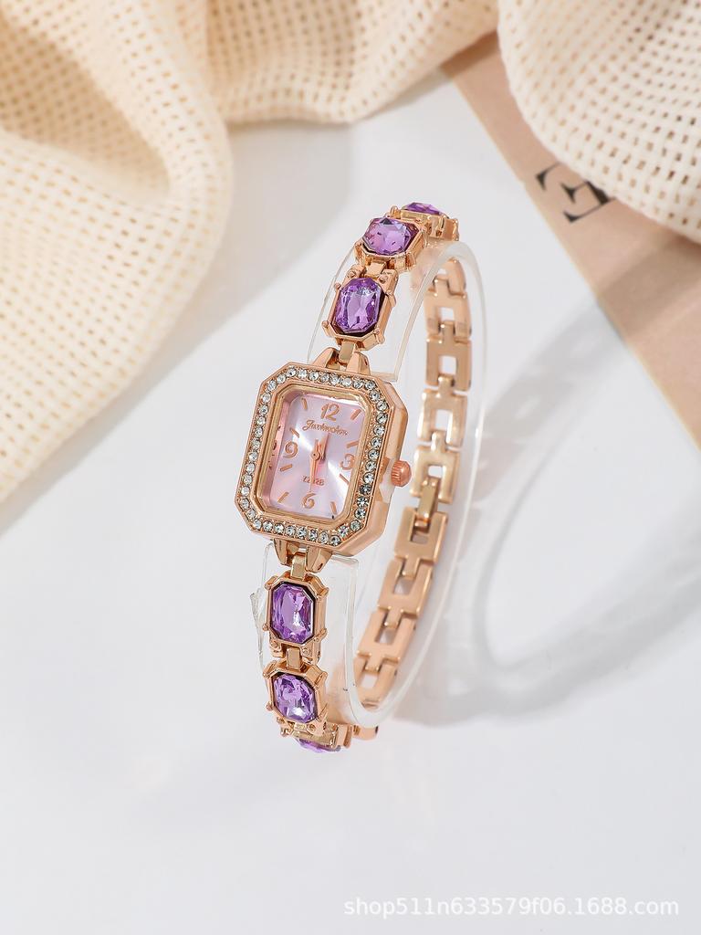 Fashionable Square Diamond Embedded Quartz Watch Student Watch Versatile Simple Design Colorful Diamonds Attracting Students