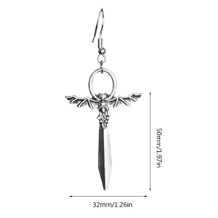 Punk Eardrop Bat Swords Pendant Earrings Gothic Bat Earrings Halloween Gift