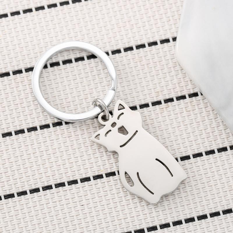 Cartoon Cat Dog Stainless Steel Keychain Cute Pet Design Fashion Couple Pendant Practical Animal Lover Gift