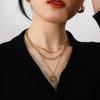 Women Layered Geometric Oval Pendant Stainless Steel Clavicle Necklace