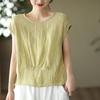 Women's Stylish Summer 2026 Solid Color Tencel Shirt - Loose Fit, Round Neck, Short Sleeves