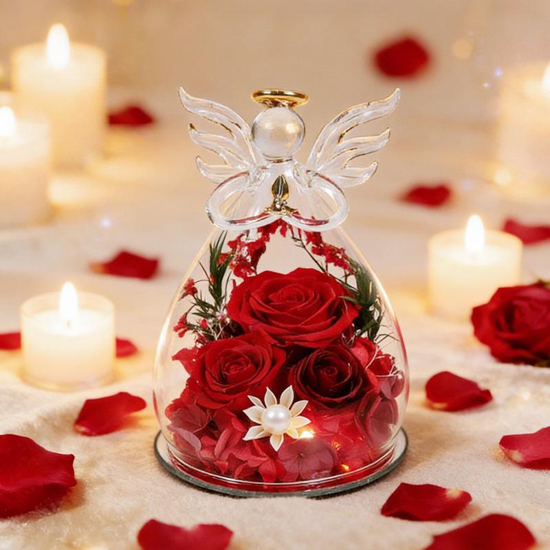 Eternal Flower Rose Gift Box Little Angel Christmas Eternal Flower Glass Cover Valentine's Day Gift