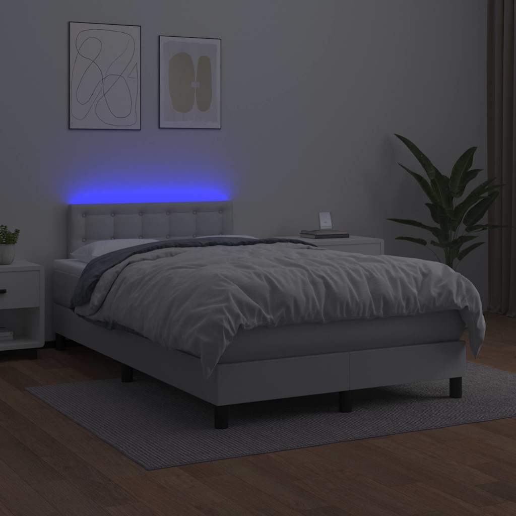 Box Spring Bed with Mattress & LED Light White 120 x 190 cm Artificial Leather