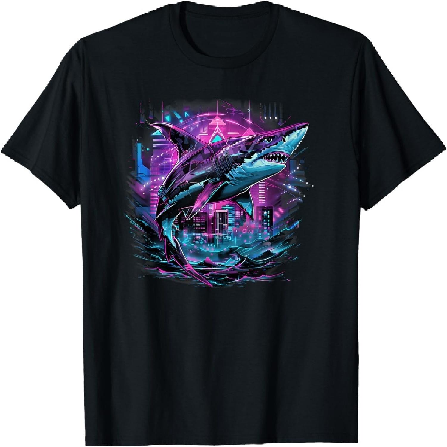 

Great White Shark Cyber City Underwater Art design T-Shirt XXXXXL різнокольоровий