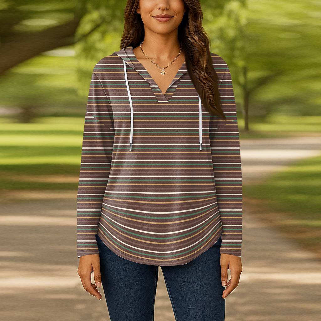 Damenmode Kapuzenpullover V-Ausschnitt Langarm Geblümter Kordelzug Lässig Locker Pullover Tops