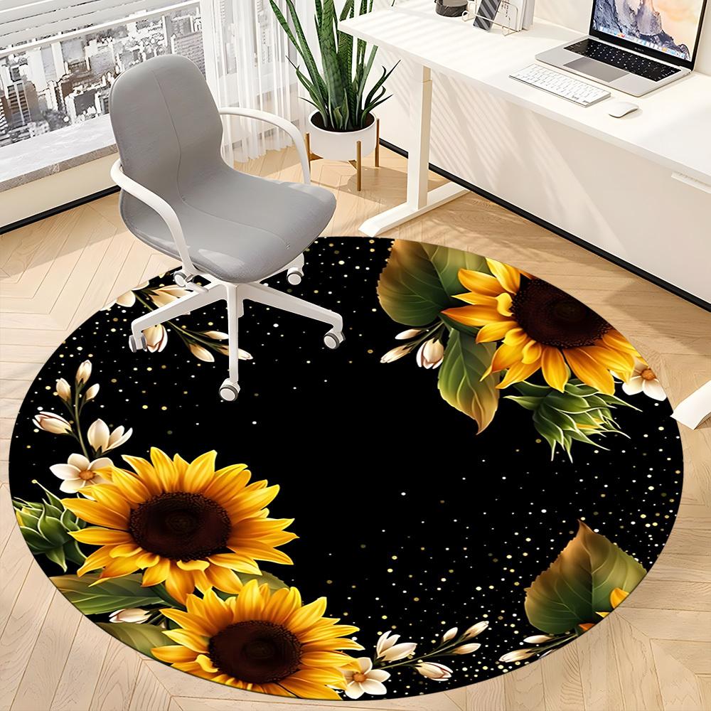 1pc Sunflower Frame Carpet for Office Non-Slip, Round Carpet, Soft & Comfortable, Carpet for Office, Lightweight Round Floor Mat yy251226083