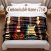 Music Guitar Theme Soft Blanket Personalized Custom Name Text Print Warm Blanket Home Sofa Bedroom Decor
