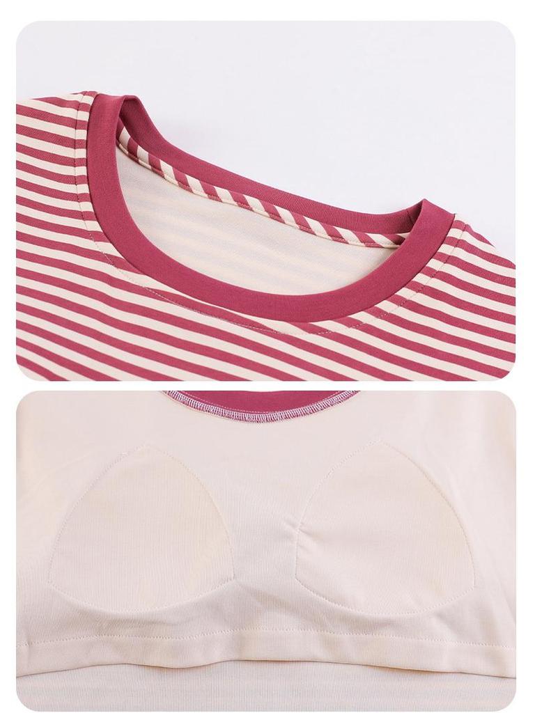 Women's Long-Sleeve Sweet Cartoon Homewear Set with Built-in Bra Pads - Spring/Autumn Cotton