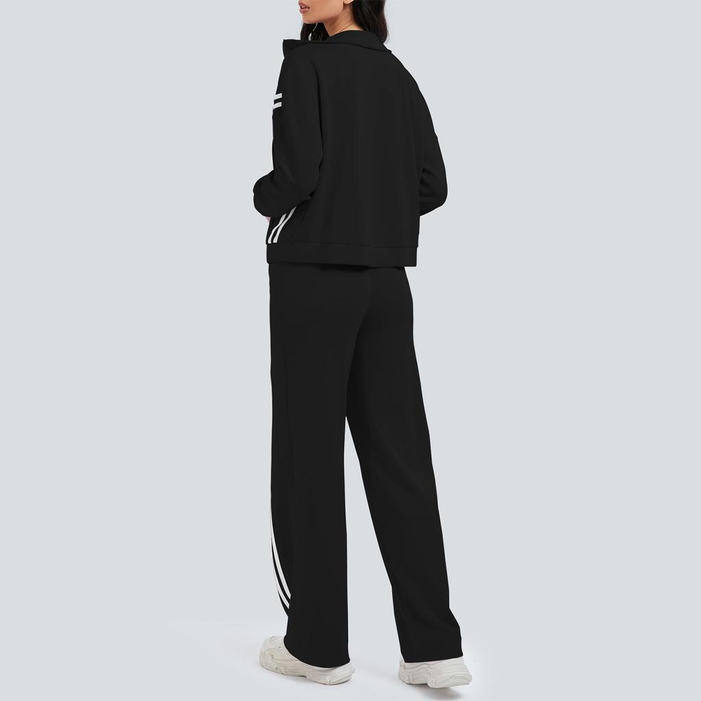 Women's Fashion Solid Color Long Sleeved Zipper Sweatshirt Jacket With Elastic Waist Pocket And Casual Sweatpants Two-piece Set