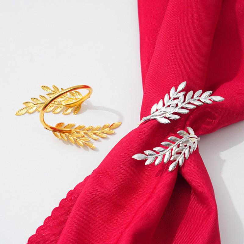 4pcs Restaurant Harvest Festival Golden Wheat Napkin Ring Thanksgiving Napkin Buckle Metal Napkin Ring