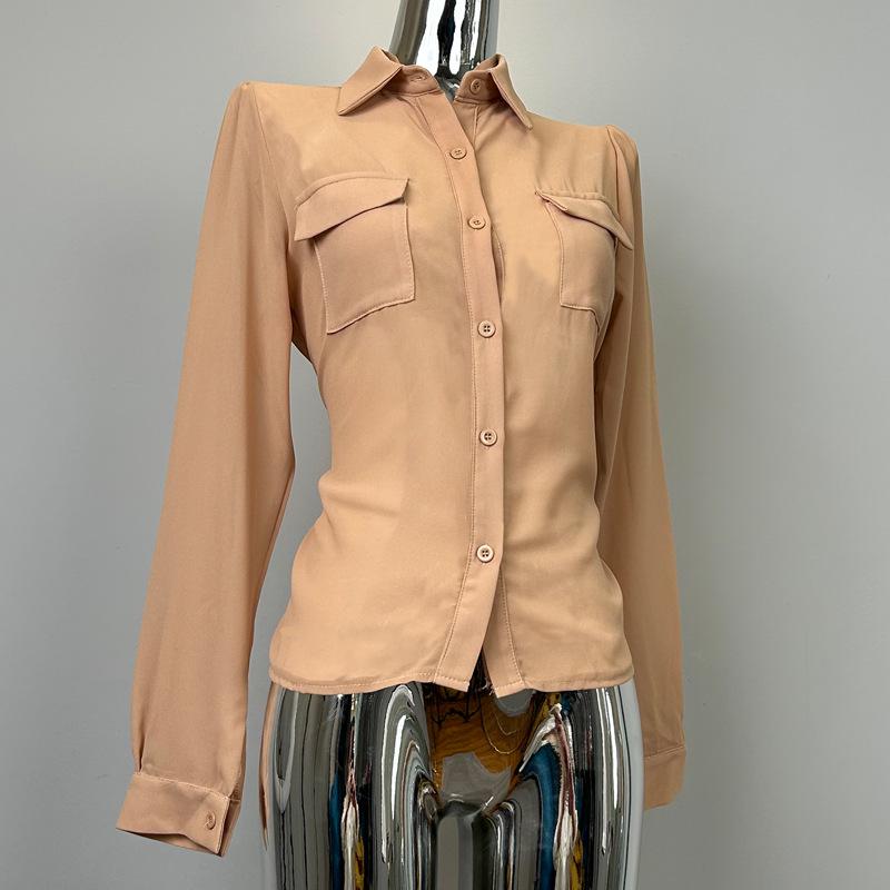 

Элегантная узкая прозрачная рубашка с длинным рукавом из Тондэмуна, Южная Корея One size бежевый