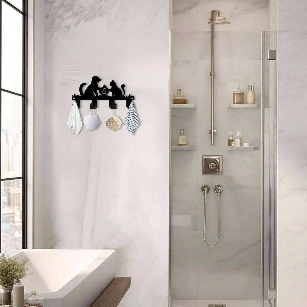 Pet Silhouette Key Holder Metal Wall Art Black Frame Boho Farmhouse Decor Gift for Pet Lovers