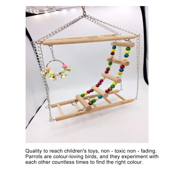 Beaded Bell Swing Double Climbing Ladder Stand Parrot Birds Toy Hanging Decor