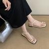 Fashion Square Toe Clear Heels Comfort Shoes for Women Female Sandal 2025 Summer Ankle Strap Flip Flops Platform Girls Open New Flat Ret