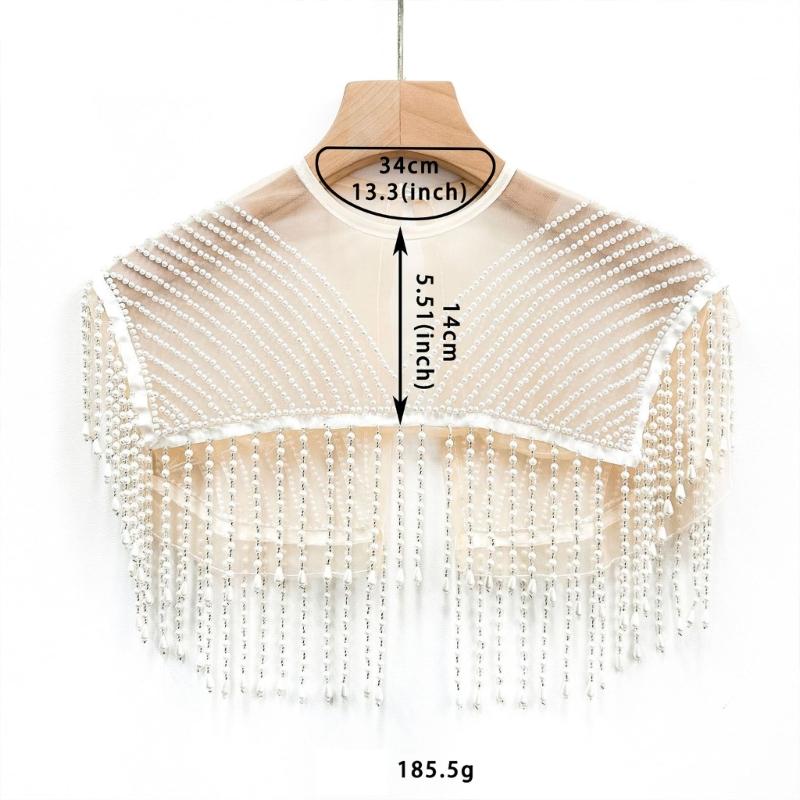 Atmungsaktiver Abnehmbarer Faux-Kragen Mit Perlen Perlen Quasten Kostümzubehör Dekorativer Kragen Schal Für Kleider