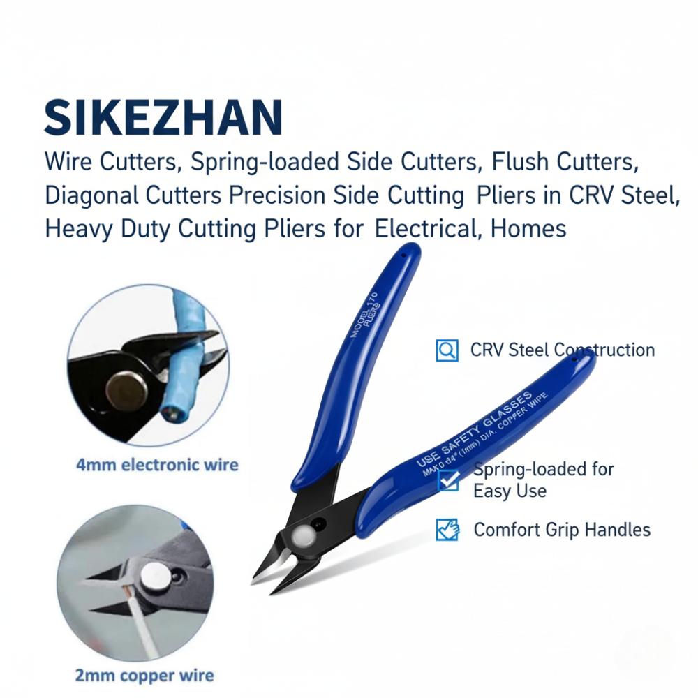 Wire Cutters, Spring-loaded CRV Steel Diagonal Flush Cutters for Electrical & Home Use–Heavy Duty Precision Side Cutting Pliers