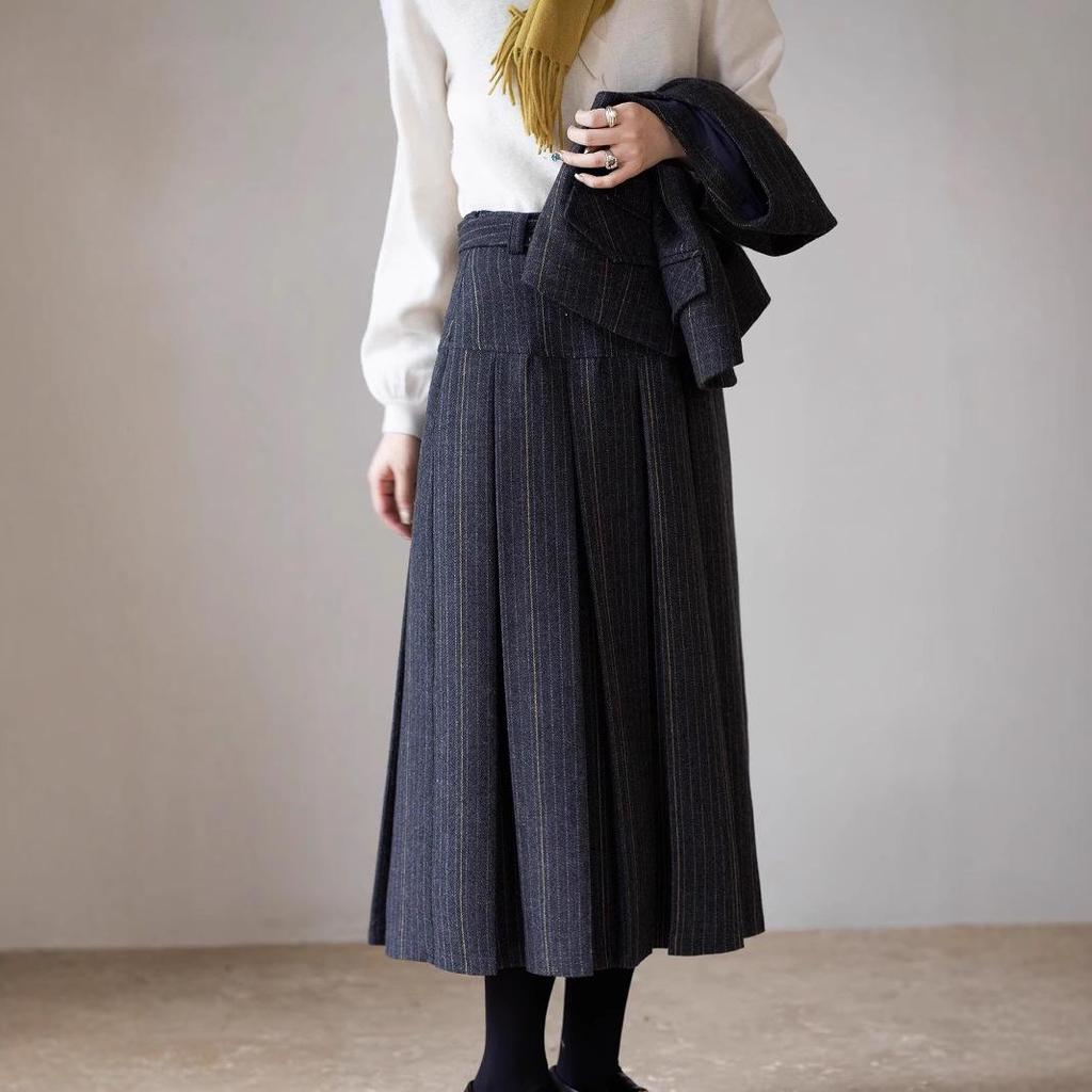 Ink Line Studio "Hogwarts" Retro Plaid Wool Suit & Vest Set with Pleated Skirt